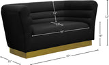 Bellini Contemporary Loveseat with Luxurious Velvet Upholstery and Elegant Gold Stainless Steel Base