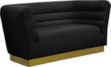 Bellini Contemporary Loveseat with Luxurious Velvet Upholstery and Elegant Gold Stainless Steel Base