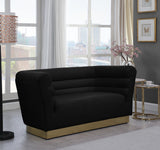 Bellini Contemporary Loveseat with Luxurious Velvet Upholstery and Elegant Gold Stainless Steel Base