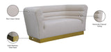 Bellini Contemporary Loveseat with Luxurious Velvet Upholstery and Elegant Gold Stainless Steel Base
