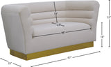 Bellini Contemporary Loveseat with Luxurious Velvet Upholstery and Elegant Gold Stainless Steel Base