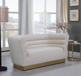 Bellini Contemporary Loveseat with Luxurious Velvet Upholstery and Elegant Gold Stainless Steel Base