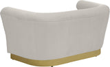 Bellini Contemporary Loveseat with Luxurious Velvet Upholstery and Elegant Gold Stainless Steel Base
