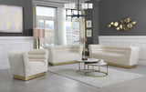 Bellini Contemporary Loveseat with Luxurious Velvet Upholstery and Elegant Gold Stainless Steel Base