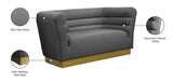 Bellini Contemporary Loveseat with Luxurious Velvet Upholstery and Elegant Gold Stainless Steel Base