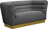 Bellini Contemporary Loveseat with Luxurious Velvet Upholstery and Elegant Gold Stainless Steel Base