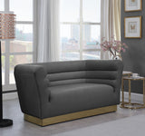 Bellini Contemporary Loveseat with Luxurious Velvet Upholstery and Elegant Gold Stainless Steel Base