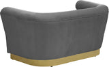 Bellini Contemporary Loveseat with Luxurious Velvet Upholstery and Elegant Gold Stainless Steel Base