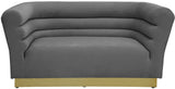 Bellini Contemporary Loveseat with Luxurious Velvet Upholstery and Elegant Gold Stainless Steel Base