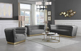 Bellini Contemporary Loveseat with Luxurious Velvet Upholstery and Elegant Gold Stainless Steel Base