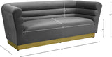 Bellini Contemporary Sofa with Channel Tufting and Gold Stainless Steel Base for Modern Living Spaces