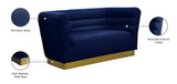 Bellini Contemporary Loveseat with Luxurious Velvet Upholstery and Elegant Gold Stainless Steel Base