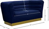 Bellini Contemporary Loveseat with Luxurious Velvet Upholstery and Elegant Gold Stainless Steel Base