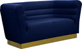 Bellini Contemporary Loveseat with Luxurious Velvet Upholstery and Elegant Gold Stainless Steel Base