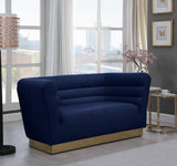 Bellini Contemporary Loveseat with Luxurious Velvet Upholstery and Elegant Gold Stainless Steel Base