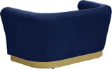Bellini Contemporary Loveseat with Luxurious Velvet Upholstery and Elegant Gold Stainless Steel Base