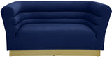 Bellini Contemporary Loveseat with Luxurious Velvet Upholstery and Elegant Gold Stainless Steel Base