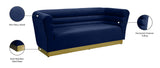 Bellini Contemporary Sofa with Channel Tufting and Gold Stainless Steel Base for Modern Living Spaces