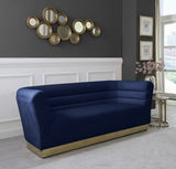 Bellini Contemporary Sofa with Channel Tufting and Gold Stainless Steel Base for Modern Living Spaces