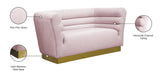 Bellini Contemporary Loveseat with Luxurious Velvet Upholstery and Elegant Gold Stainless Steel Base