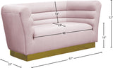 Bellini Contemporary Loveseat with Luxurious Velvet Upholstery and Elegant Gold Stainless Steel Base