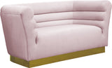 Bellini Contemporary Loveseat with Luxurious Velvet Upholstery and Elegant Gold Stainless Steel Base