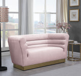 Bellini Contemporary Loveseat with Luxurious Velvet Upholstery and Elegant Gold Stainless Steel Base