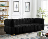 Gwen Velvet Sofa - Luxurious Comfort with Deep Biscuit Tufting & Custom Gold or Chrome Legs
