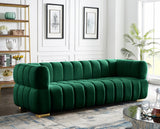 Gwen Velvet Sofa - Luxurious Comfort with Deep Biscuit Tufting & Custom Gold or Chrome Legs