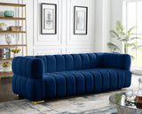 Gwen Velvet Sofa - Luxurious Comfort with Deep Biscuit Tufting & Custom Gold or Chrome Legs