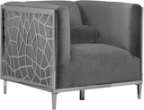 Opal Contemporary Chair – Luxurious Velvet Upholstered Seating with Chrome Stainless Steel Design