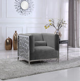 Opal Contemporary Chair – Luxurious Velvet Upholstered Seating with Chrome Stainless Steel Design