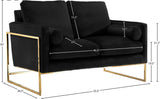 Mila Luxurious Contemporary Loveseat with Gold Stainless Steel Base and Plush Throw Pillows for Comfort