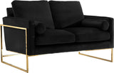 Mila Luxurious Contemporary Loveseat with Gold Stainless Steel Base and Plush Throw Pillows for Comfort