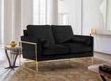 Mila Luxurious Contemporary Loveseat with Gold Stainless Steel Base and Plush Throw Pillows for Comfort