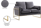 Mila Luxurious Contemporary Loveseat with Gold Stainless Steel Base and Plush Throw Pillows for Comfort