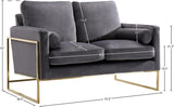 Mila Luxurious Contemporary Loveseat with Gold Stainless Steel Base and Plush Throw Pillows for Comfort