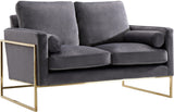 Mila Luxurious Contemporary Loveseat with Gold Stainless Steel Base and Plush Throw Pillows for Comfort