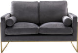 Mila Luxurious Contemporary Loveseat with Gold Stainless Steel Base and Plush Throw Pillows for Comfort