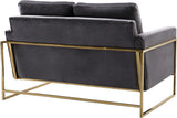 Mila Luxurious Contemporary Loveseat with Gold Stainless Steel Base and Plush Throw Pillows for Comfort