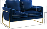 Mila Luxurious Contemporary Loveseat with Gold Stainless Steel Base and Plush Throw Pillows for Comfort