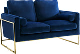 Mila Luxurious Contemporary Loveseat with Gold Stainless Steel Base and Plush Throw Pillows for Comfort