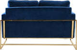 Mila Luxurious Contemporary Loveseat with Gold Stainless Steel Base and Plush Throw Pillows for Comfort
