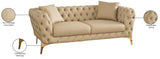 Aurora Contemporary Loveseat with Deep Button Tufting and Gold Stainless Steel Legs for Stylish Comfort