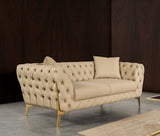 Aurora Contemporary Loveseat with Deep Button Tufting and Gold Stainless Steel Legs for Stylish Comfort