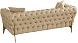 Aurora Contemporary Loveseat with Deep Button Tufting and Gold Stainless Steel Legs for Stylish Comfort