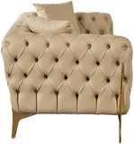 Aurora Contemporary Loveseat with Deep Button Tufting and Gold Stainless Steel Legs for Stylish Comfort