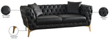 Aurora Contemporary Loveseat with Deep Button Tufting and Gold Stainless Steel Legs for Stylish Comfort