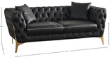 Aurora Contemporary Loveseat with Deep Button Tufting and Gold Stainless Steel Legs for Stylish Comfort