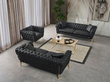 Aurora Contemporary Loveseat with Deep Button Tufting and Gold Stainless Steel Legs for Stylish Comfort